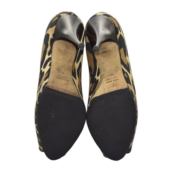 B2 Auth GIUSEPPE ZANOTTI Leopard Print Canvas Peep Toe Pump Heels Shoes Size 40 - Picture 6 of 7